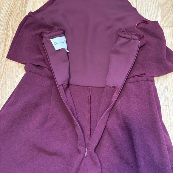 Charles Henry | Burgundy Wide Leg Ruffle Tie Up Halter Jumpsuit with Zipper Back - Picture 8 of 9